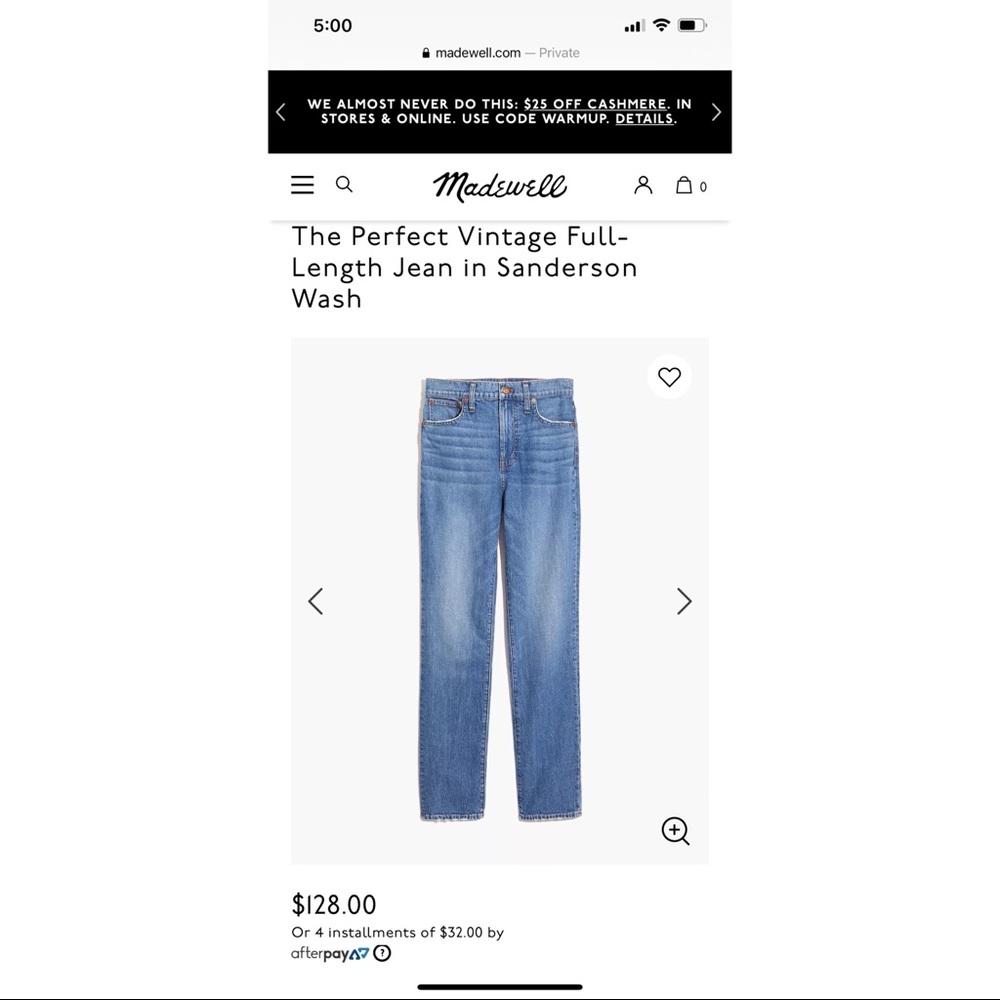 PERFECT VINTAGE MADEWELL JEANS SIZE 32
